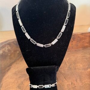 Silver and Black Necklace and Bracelet Set